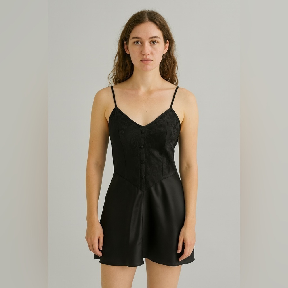 Victoria's Secret Gold Label Vintage Black Satin Slip Dress EUC size Small